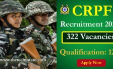 CRPF Recruitment 2022 – Apply Offline for 322 Vacancies of Head Constable Posts