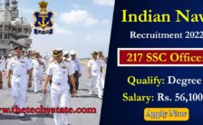 Indian Navy Recruitment 2022 – Apply Online for 217 Vacancies of SSC Officer Posts